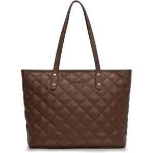Montana West Quilted Tote Bag for Women Large Shoulder Bag Fashion Handbags with Top Zipper(Quilted Coffee Bean)