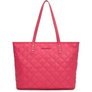 Montana West Quilted Tote Bag for Women Large Shoulder Bag Fashion Handbags with Top Zipper(Quilted Dark Pink)