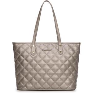 Montana West Quilted Tote Bag for Women Large Shoulder Bag Fashion Handbags with Top Zipper(Quilted Platinum)