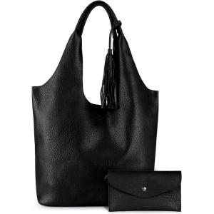 Montana West Slouchy Hobo Bags for Women Soft Designer Shoulder Purses Ladies Top Handle Handbag(Obsidian Black)