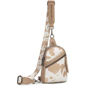 Montana West Small Crossbody Sling Bag for Women Cute Cross Body Fanny Pack Purse(Aa-cow-tan)