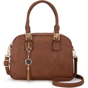 Montana West Small Top Handle Purse for Women Crossbody Satchel Handbag Barrel Bag(S Brown)