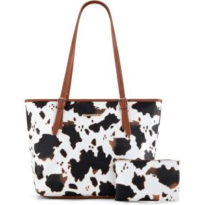 Montana West Tote Bags Vegan Leather Purses and Handbags for Women Top Handle Ladies Shoulder Bags(Cow Print Brown)