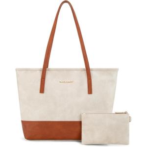 Montana West Tote Bags Vegan Leather Purses and Handbags for Women Top Handle Ladies Shoulder Bags(T-cream Brown)