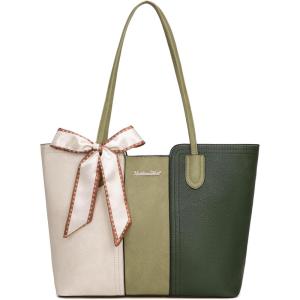 Montana West Tote Bags for Women Medium Top Handle Satchel Purses(Beige With Green)