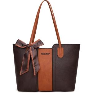 Montana West Tote Bags for Women Medium Top Handle Satchel Purses(Orange Coffee)