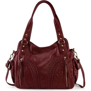Montana West Washed Leather Hobo Bags for Women Roomy Handbags with Crossbody Strap(019 Burgundy)