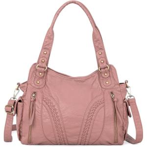 Montana West Washed Leather Hobo Bags for Women Roomy Handbags with Crossbody Strap(019 Pink)