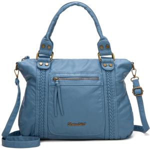 Montana West Washed Leather Hobo Bags for Women Roomy Handbags with Crossbody Strap(581 Blue Jean)