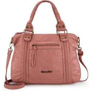 Montana West Washed Leather Hobo Bags for Women Roomy Handbags with Crossbody Strap(581 Pink)