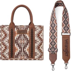 Montana West X Wrangler Tote Bag for Women Boho Aztec Shoulder Purse Top Handle Satchel Handbag(A-aztec-brown)