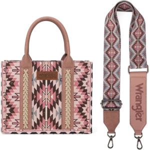 Montana West X Wrangler Tote Bag for Women Boho Aztec Shoulder Purse Top Handle Satchel Handbag(A-aztec-dark Pink)