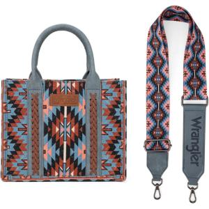 Montana West X Wrangler Tote Bag for Women Boho Aztec Shoulder Purse Top Handle Satchel Handbag(A-aztec-navy Blue)