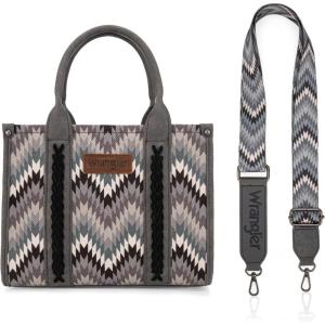 Montana West X Wrangler Tote Bag for Women Boho Aztec Shoulder Purse Top Handle Satchel Handbag(B-wave Print-grey)