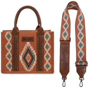 Montana West X Wrangler Tote Bag for Women Boho Aztec Shoulder Purse Top Handle Satchel Handbag(C-brown)