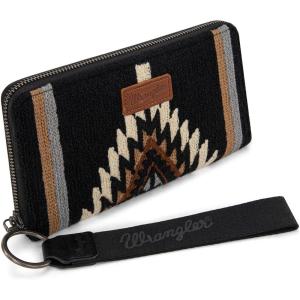 Montana West X Wrangler Wristlet Wallet Western Aztec Womens Wallet Large Capacity Long Purse RFID Clutch Purse Credit Card Holder for Women(Angel Black)