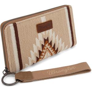 Montana West X Wrangler Wristlet Wallet Western Aztec Womens Wallet Large Capacity Long Purse RFID Clutch Purse Credit Card Holder for Women(Angel Khaki)