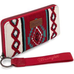 Montana West X Wrangler Wristlet Wallet Western Aztec Womens Wallet Large Capacity Long Purse RFID Clutch Purse Credit Card Holder for Women(Burgundy)
