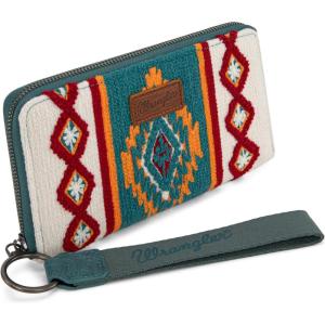Montana West X Wrangler Wristlet Wallet Western Aztec Womens Wallet Large Capacity Long Purse RFID Clutch Purse Credit Card Holder for Women(Navy Blue)