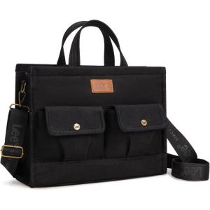 Montana West x Lee Large Work Tote Bag for Women Crossbody Canvas Messenger Bag for Everyday Shoulder Bag with Pockets(Black)