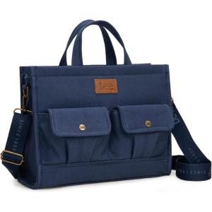 Montana West x Lee Large Work Tote Bag for Women Crossbody Canvas Messenger Bag for Everyday Shoulder Bag with Pockets(Large-navy)