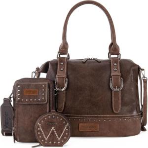 Wrangler 3Pcs Doctor Bag Sets for Women Top-handle Satchel Bag with Cell Phone Handbag and Coin Purse(Eye-catching Coffee)