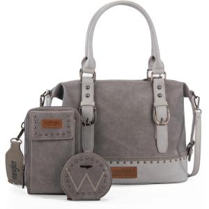 Wrangler 3Pcs Doctor Bag Sets for Women Top-handle Satchel Bag with Cell Phone Handbag and Coin Purse(Eye-catching Gray)