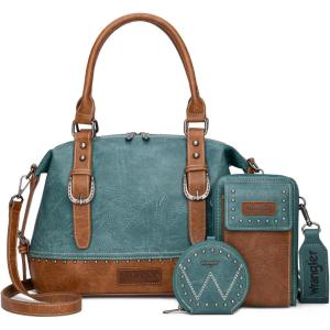 Wrangler 3Pcs Doctor Bag Sets for Women Top-handle Satchel Bag with Cell Phone Handbag and Coin Purse(Turquoise)