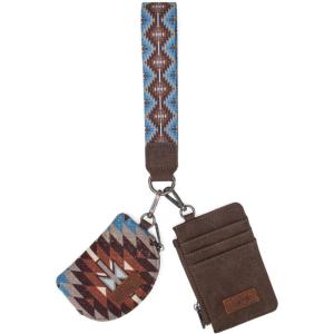 Wrangler Aztec Keychain Wristlet Wallets for Women Western Dual Pouch Wristlet Credit Card Holder Wallet with Zipper Pocket WG2213-W0051CF(Angel Coffee)