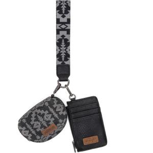 Wrangler Aztec Keychain Wristlet Wallets for Women Western Dual Pouch Wristlet Credit Card Holder Wallet with Zipper Pocket WG2213-W0051CF(Retro Black)