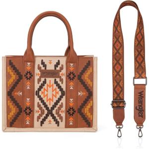 Wrangler Aztec Tote Bag for Women Western Top Handle Handbags and Purses(A-vegan Leather-brown)