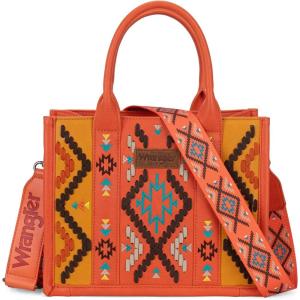 Wrangler Aztec Tote Bag for Women Western Top Handle Handbags and Purses(A-vegan Leather-orange)