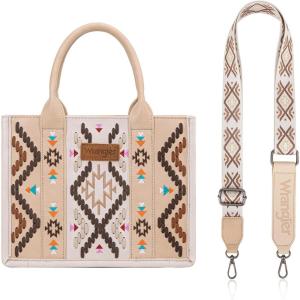 Wrangler Aztec Tote Bag for Women Western Top Handle Handbags and Purses(A-vegan Leather-tan)