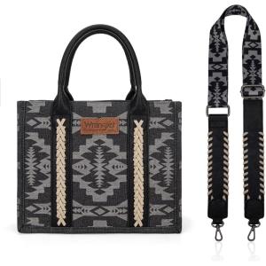 Wrangler Aztec Tote Bag for Women Western Top Handle Handbags and Purses(B-canvas Cotton-black)