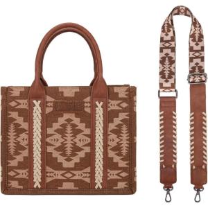 Wrangler Aztec Tote Bag for Women Western Top Handle Handbags and Purses(B-canvas Cotton-brown)