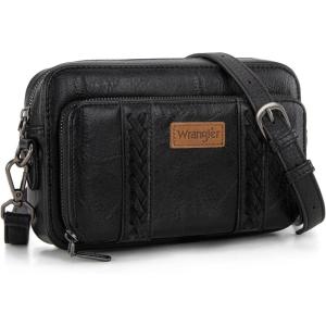 Wrangler Crossbody Bag for Women Shoulder Purse Small Multi Pocket Crossover Bag with Adjustable Strap(A-black)