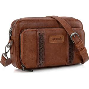 Wrangler Crossbody Bag for Women Shoulder Purse Small Multi Pocket Crossover Bag with Adjustable Strap(A-brown)