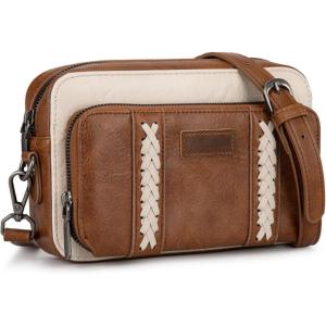Wrangler Crossbody Bag for Women Shoulder Purse Small Multi Pocket Crossover Bag with Adjustable Strap(A-brown-beige)