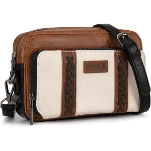 Wrangler Crossbody Bag for Women Shoulder Purse Small Multi Pocket Crossover Bag with Adjustable Strap(A-brown-tan)