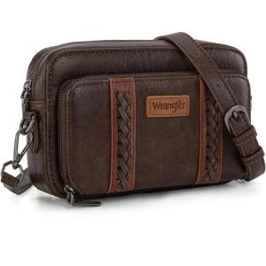 Wrangler Crossbody Bag for Women Shoulder Purse Small Multi Pocket Crossover Bag with Adjustable Strap(A-coffee)