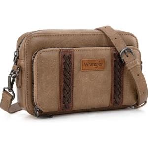 Wrangler Crossbody Bag for Women Shoulder Purse Small Multi Pocket Crossover Bag with Adjustable Strap(A-khaki)