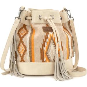 Wrangler Hobo Bags for Women Designer Aztec Bucket Purses Western Tapestry Shoulder Handbags(Tan)