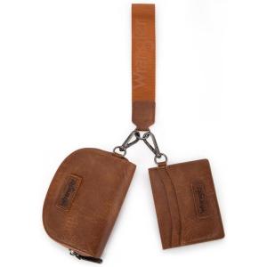 Wrangler KeyChain Wallet Wristlet Wallets for Women Dual Pouch Wristlet Rfid Blocking Credit Card Holder Wallet(Brown)