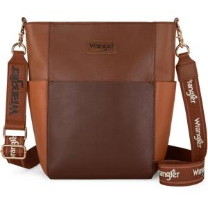 Wrangler Large Crossbody Bag for Women Vegan Leather Cross Body Purse with Guitar Strap(Coffee Brown)