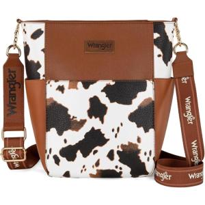 Wrangler Large Crossbody Bag for Women Vegan Leather Cross Body Purse with Guitar Strap(Cow Brown)