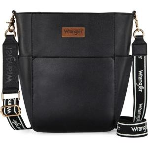Wrangler Large Crossbody Bag for Women Vegan Leather Cross Body Purse with Guitar Strap(Rich Black)