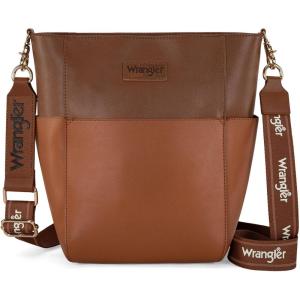 Wrangler Large Crossbody Bag for Women Vegan Leather Cross Body Purse with Guitar Strap(Saddle Brown)