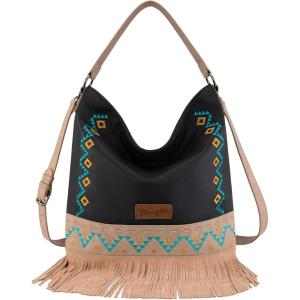 Wrangler Shoulder Bag Aztec Purse Embroidered Fringe(Black)