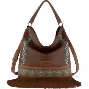 Wrangler Shoulder Bag Aztec Purse Embroidered Fringe(Brown)