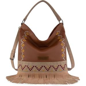 Wrangler Shoulder Bag Aztec Purse Embroidered Fringe(Light Brown)